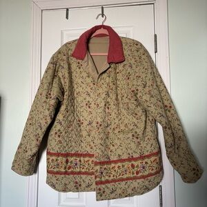 Floral Strawberry Print Quilted Jacket with Red Accents